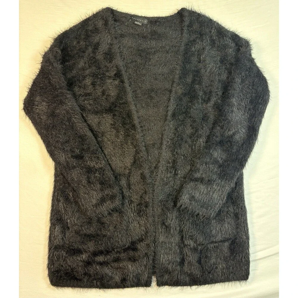 Sanctuary Black Eyelash Knit Open Front Cardigan Sweater Cozy Soft Women’s M